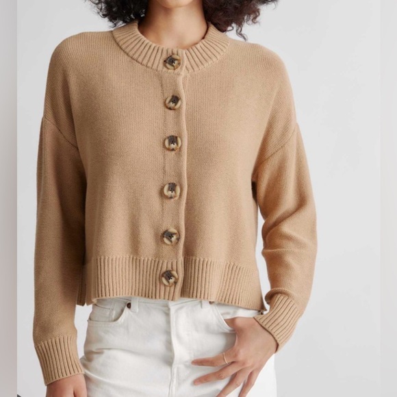 Quince Sweaters - Quince Camel Button-Front Wool Blend Cardigan